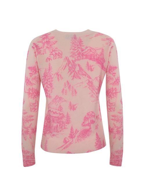 Maglione New Queen con ricamo Chalet e Rose' Mc2 Saint Barth | NEW QUEEN W04072G WINTERLAND CHALET 21 EM